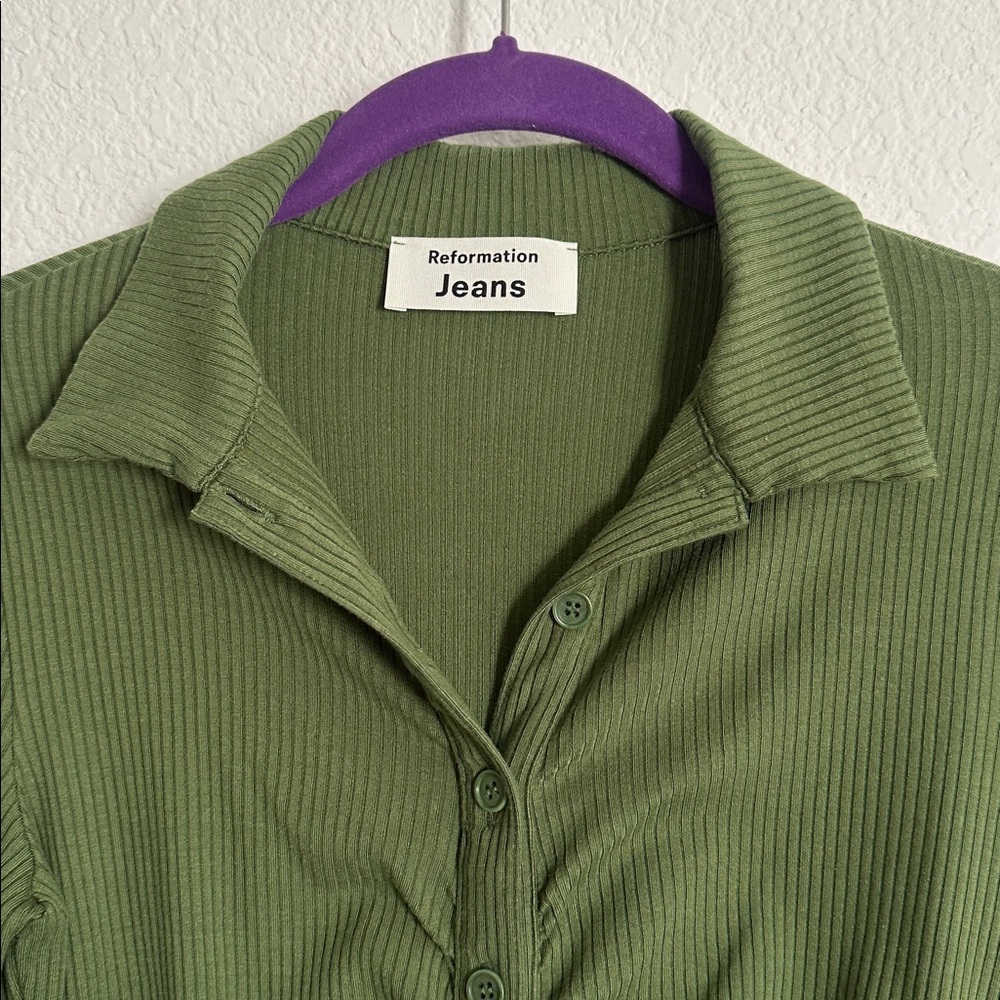 REFORMATION Amy hunter Greene ribbed stretch button front dress M - Picture 7 of 10